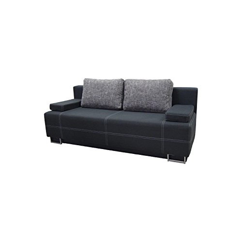 CARO-Möbel 2-Sitzer Schlafcouch Couch Sofa LUNA, Strukturstoff schwarz, mit Bettkasten und Kissen