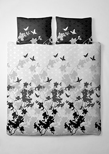 Etérea 2 tlg Renforcé Baumwolle Bettwäsche Osaka Schmetterlinge Grau Anthrazit, 135x200 cm + 80x80 cm