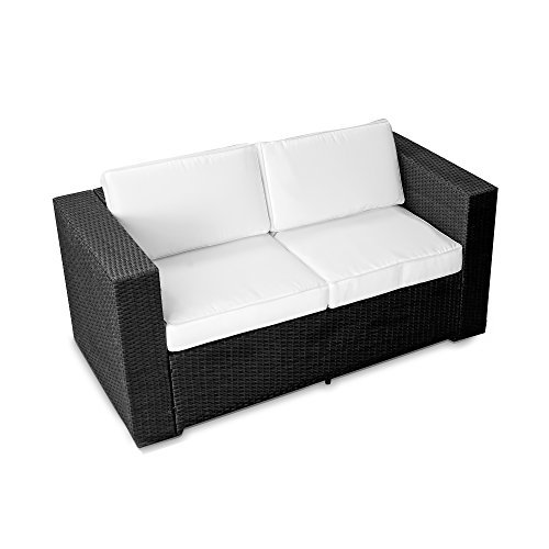 (2er) Polyrattan Lounge Möbel Sofa schwarz - Gartenmöbel (2er) Polyrattan Lounge Sofa, (2er) Polyrattan Lounge Couch, Polyrattan Bank - durch andere Polyrattan Lounge Gartenmöbel Elemente erweiterbar