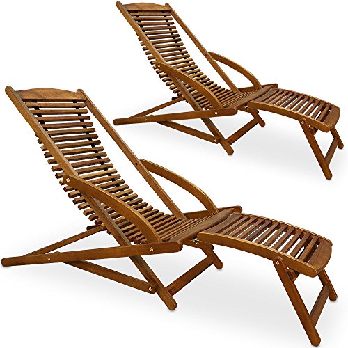 2x Sunlounger - Sonnenliege aus Akazienholz - Gartenliege Liegestuhl Holzliege