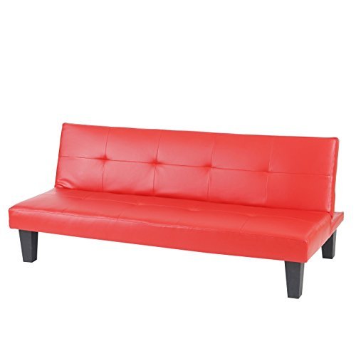 Mendler 3er-Sofa Couch Schlafsofa Mons Kunstleder ~ rot