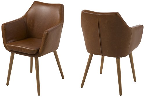 AC Design Furniture 0000055607 Armstuhl Trine, 58 x 58 x 84 cm, Sitz, Rücken lederlook vintage cognac, Gestell Holz, Eiche, Ölbehandelt