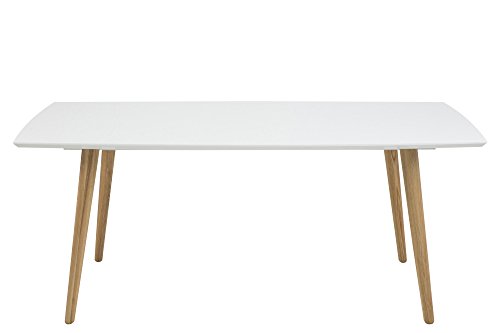 AC Design Furniture Esstisch 180x100cm aus Holz Tischplatte weiß Hochglanz Beine natur Romin