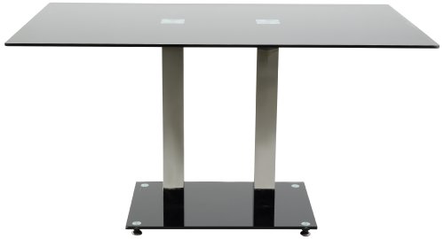 AC Design Furniture H000012517 Esstisch Hendrik, Glasplatte schwarz, Gestell Metall rostfrei, Fuß Schwarzglas, ca. 140 x 76 x 80 cm