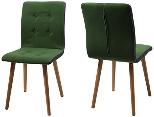 AC Design Furniture H000014096 Esszimmerstuhl 2-er Set Charlotte, Sitz/Rücken Seiten dunkelgrau, Knöpfen und Stoff, grün