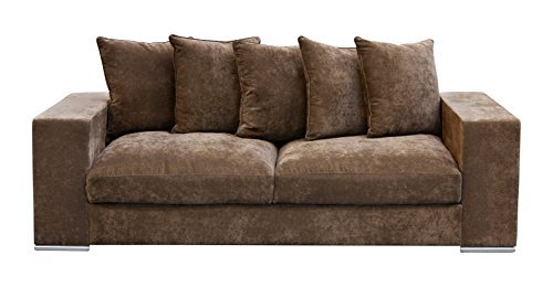 Amaris Elements | Samtsofa 'Cooper' 3-Sitzer, Samt aus Mikrofaser, inklusive 5 Kissen, Couch Landhausstil, braun,  224x106x65x45 cm