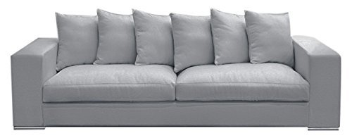 Amaris Elements | Sofa 'Monroe' inklusive 6 Kissen, Couch, 100% Mikrofaser, Samtoptik, hell-grau