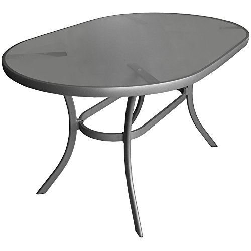 Multistore 2002 Aluminium Gartentisch Glastisch 140x90cm Oval Beistelltisch Terrassentisch