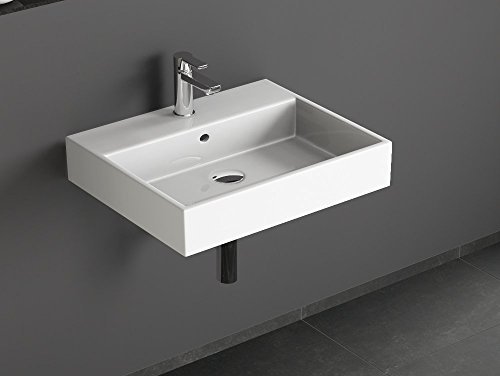 Aqua Bagno SOLO Design Keramik Waschbecken 60 cm weiß Aufsatzwaschtisch eckig Gäste WC Handwaschbecken wandmontage