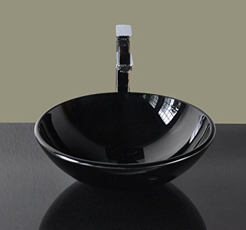 Art-of-Baan® -Design Waschbecken Glas Glaswaschbecken Aufsatzwaschbecken 42x42x14 cm Waschschale schwarz FY061