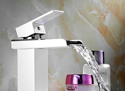 Auralum® Elegant Wasserhahn Armatur Einhebel- Mischbatterie Waschtischarmatur Wasserfall Einhandmischer Gegrillte weiße Farbe für Bad Badenzimmer Waschbecken