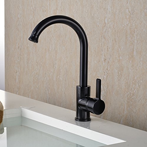 Auralum® Zeitgenössig Granit Schwarz Spültisch Mischbatterie Waschtischarmatur mit hohem Auslauf für Spüle Küchen Bad Waschbecken