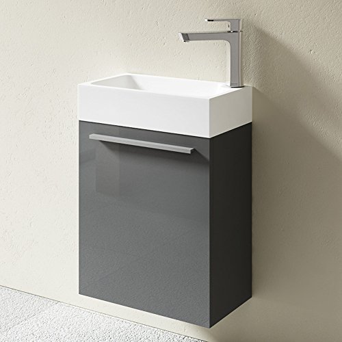 BTH: 46x26x63 cm Design Badmöbelset Pisa, in Grau hochglanz, bestehend aus Waschbecken und Waschbeckenunterschrank