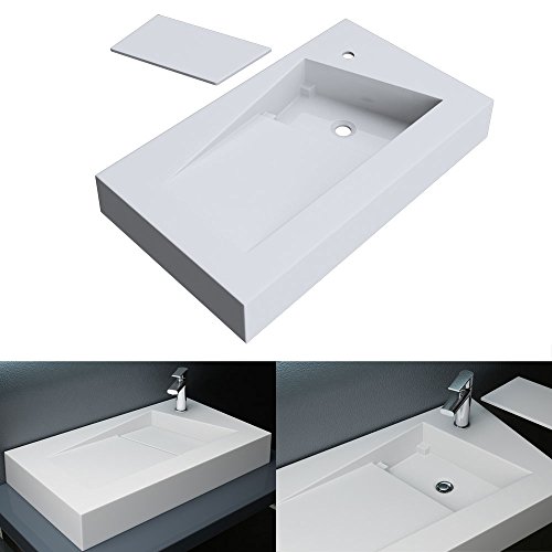 BTH: 80x46x12 cm Design Aufsatzwaschbecken Hängewaschbecken Colossum17, in weiß, aus Gussmarmor