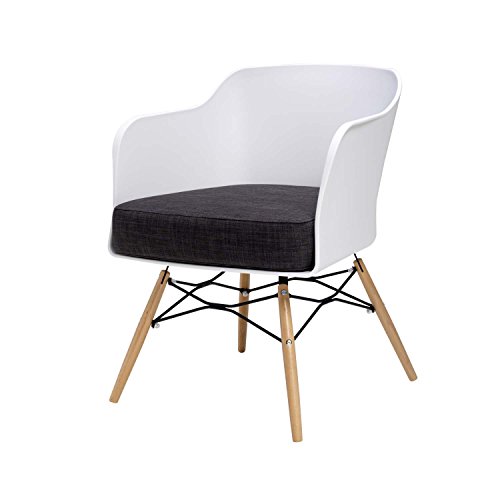 BUTIK Design Esszimmerstuhl Cooper, 4-er Set, 77 x 61 x 49 cm, dunkelgraues Sitzkissen aus hochwertiger Baumwolle, plastik weiß
