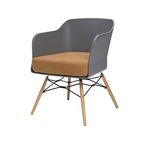 BUTIK Design Esszimmerstuhl Cooper, 6-er Set, 77 x 61 x 49 cm, braunes Sitzkissen aus hochwertiger Baumwolle, plastik grey