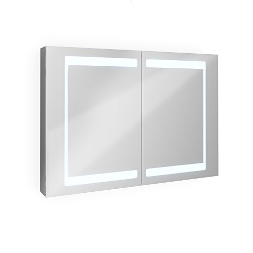 Badezimmer Spiegelschrank Aluminium Bad Schrank LED Steckdose Spiegel innen 100 cm