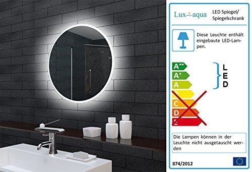 Lux-aqua Badezimmerspiegel Badspiegel Wandspiegel LED Beleuchtung Rund 60cm MLE6602