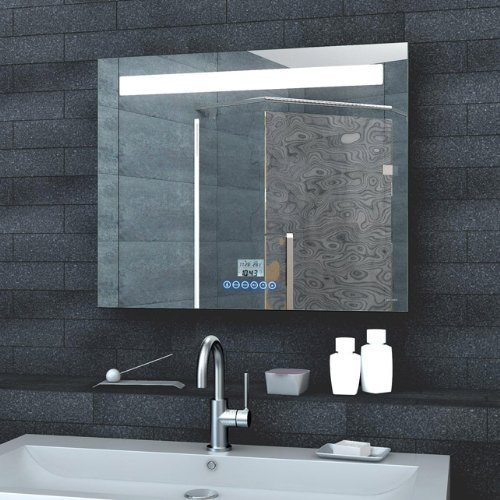 Badezimmerspiegel Wandspiegel Lichtspiegel LED Beleuchtung Uhr Radio MP3 und TOUCH SCHALTER 80 x 60 cm - LMP08060