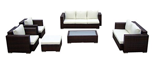 Baidani Gartenmöbel-Sets 10c00004.00002 Designer Lounge-Wohnlandschaft Daylight, 3-er Sofa, 2-er Sofa, 1 Hocker, 1 Couchtisch mit Glasplatte, 2 Sessel, Sitzauflagen, schwarz