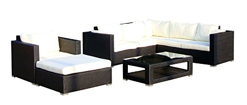 Baidani Gartenmöbel-Sets 10c00020.00001 Designer Lounge-Wohnlandschaft Sunset, Eck-Sofa, 1 Sessel, 1 Hocker, 1 Couchtisch mit Glasplatte, schwarz