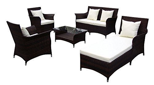 Baidani Gartenmöbel-Sets 10c00037.00001 Designer Lounge-Garnitur Royalty, 2-er-Sofa, 1 Chaiselongue, 2 Sessel, 1 Couch-Tisch Glasplatte, Sitzauflagen, schwarz