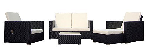 Baidani Gartenmöbel-Sets 10c00038.00001 Designer Lounge-Garnitur Move, 2-er-Sofa, 2 Sesse, 1 Hocker mit Auflage, 1 Couch-Tisch mit Glasplatte, schwarz