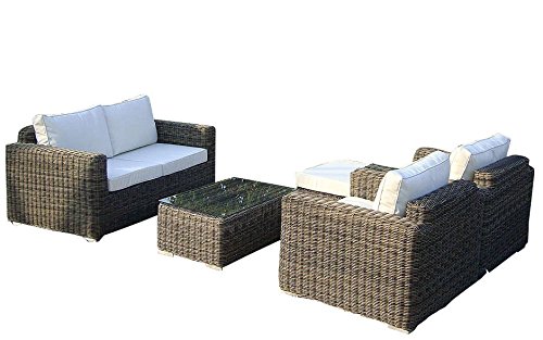 Baidani Gartenmöbel-Sets 10c00043 Designer Lounge-Garnitur Present, Hocker, Sessel, 1 Couch-Tisch mit Glasplatte, braun