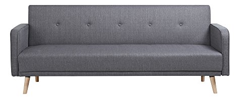 CLP Klapp-Sofa/Schlafsofa EBBA, Stoffbezug, ca. 200 x 80 cm, stilvolle Zierknöpfe, dicke Polsterung, Couch mit Liegefunktion, FARBWAHL Grau