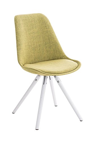CLP Design Stuhl PEGLEG mit Stoffbezug | Gepolsterter Schalenstuhl mit Holzbeinen und einer Sitzhöhe 46 cm Grün, Holzgestell weiß