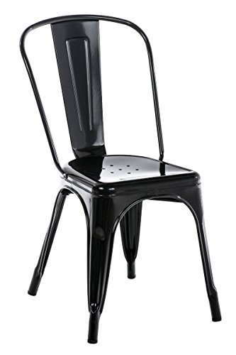 CLP Metallstuhl BENEDIKT mit hoher Rückenlehne und Bodenschonern | Stapelstuhl aus Metall mit einer Sitzhöhe von: 46 cm | In verschiedenen Farben erhältlich Schwarz