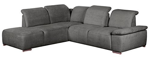 CAVADORE Polsterecke Tabagos/Eckcouch mit Ottomane links/Moderne Couch mit Sitztiefenverstellung/Kopfteilverstellung/283x85-96x248 (B x H x T)/Farbe: Fango (grau)