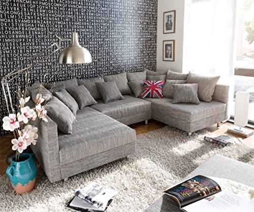 Couch Clovis XXL Hellgrau 300x185 Hocker Kissen Wohnlandschaft