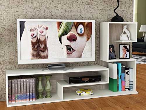 Wohnwand DUCHESS - Weiß / Avola - TV Lowboard mit Regale / Wandboard in modernem Design