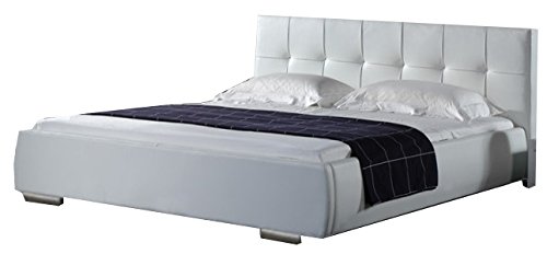 Design Bett Doppelbett Ehebett 180 PU Leder Futonbett m Lattenrost weiß Turin