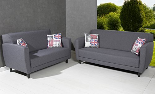 Designer Polster Sofaset aus 3er u. 2er Sofa / Couch Sitzgruppe Set Stoff grau