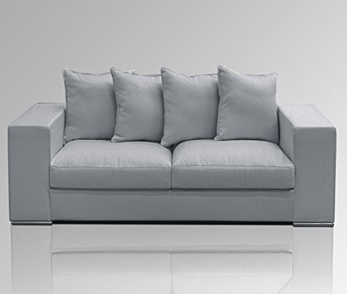 Amaris Elements | 'Cooper' Modernes 3-Sitzer-Sofa inklusive 5 Kissen, Couch, 100% Mikrofaser, Samtoptik, hell-grau - 3er Couch im Landhausstil (2-Sitzer)