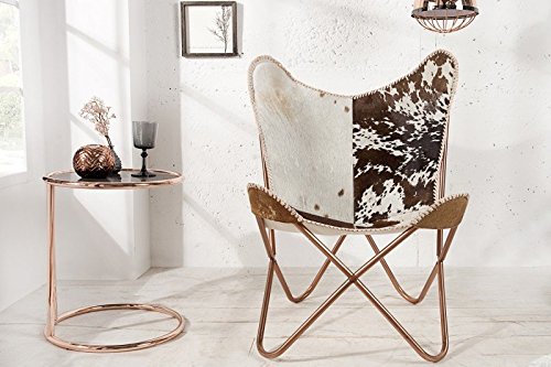 DuNord Design Sessel Stuhl TEXAS echt Fell braun weiss Lounge Esszimmer Butterfly Klappstuhl Loungesessel
