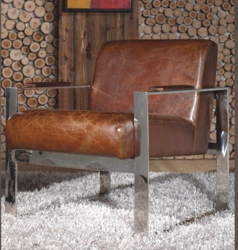 Echtleder Vintage Edelstahl Sessel Ledersessel Braun Design Lounge Clubsessel Sofa Möbel NEU 445
