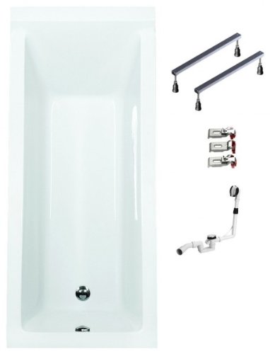 Galdem Badewannen Set GABWSET121WF, 160 x 70 cm, hochwertiges Wannen komplett SET bestehend aus einer Rechteck Acryl Design Badewanne, Wannen Fußgestell sowie Übe