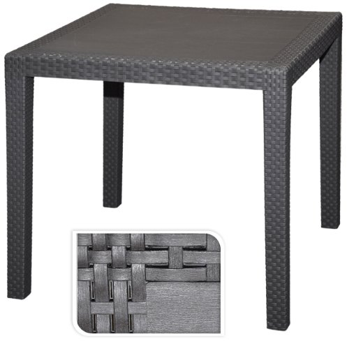 Gartentisch Rattan Optik Tisch schwarz 79 x 79 cm Bistrotisch Beistelltisch incl. Schirmloch