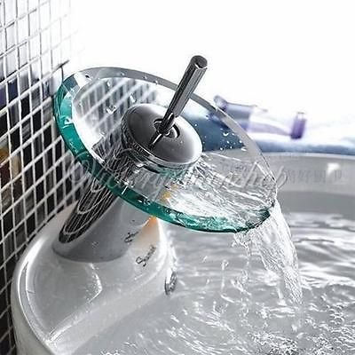 Generic Waschbecken Mixer Wasserhahn Glas Wasserfall Badezimmer Chrome Messing Hebel Wasserhahn 