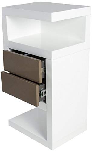 HL Design 01-08-110.2 Boxspring-Nako Neomi, 40 x 28 x 69 cm, rechts, Schublade push-to-open in taupe, eingesetzte Rollen, weiß hochglanz