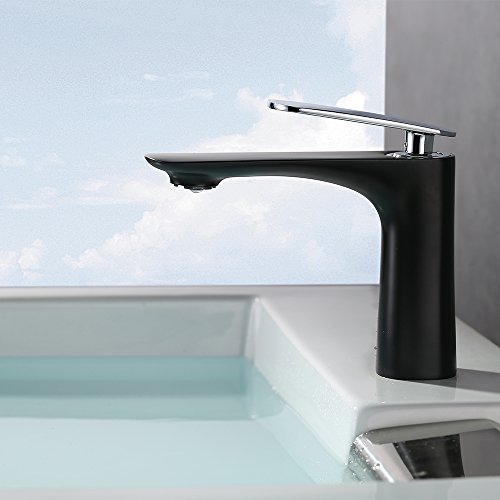 Homelody Elegant schwarz Wasserhahn bad mit Lack beschichtete Einhebelmischer Waschtischarmatur Waschbeckenarmatur Badarmatur Waschtisch Waschbecken Armatur für Badezimmer