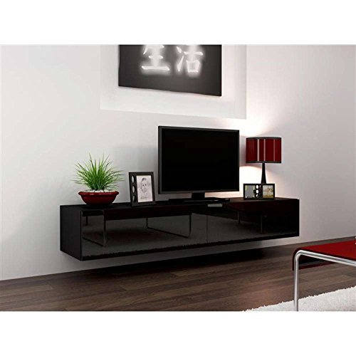 JUSThome Vago Lowboard TV-Board TV-Möbel 180 cm Farbe: Schwarz Matt / Schwarz Hochglanz