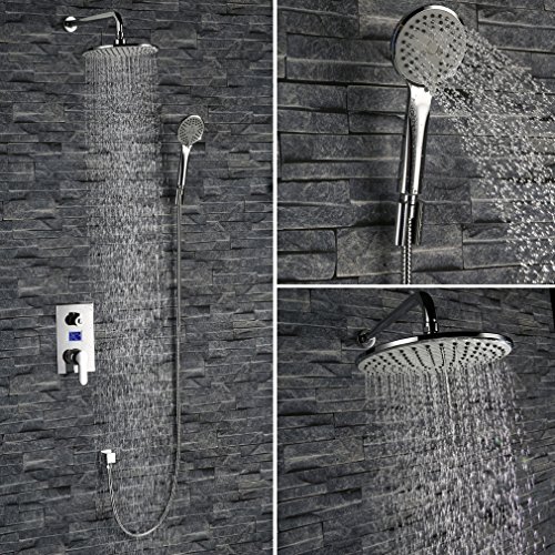 KINSE Design Duschsystem mit LCD-Digital Temperatur & Dusche Zeit Anzeige Duschset Regendusche Duschpaneel Duschsystem Duscharmatur Handbrause + Duschstange + Brause für Badzimmer