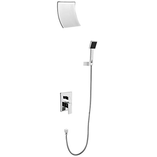 KINSE® Chrom Duscharmatur Set Überkopf-Brauseset Versteckt Duschsystem mit Handbrause für Badezimmer in die Wand