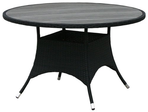 KMH®, Runder Gartentisch *Bobo* mit scharzem Polyrattan und dunkelgrauer Tischplatte (Ø 120cm) (#106080)
