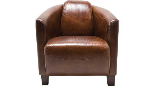 Kare Sessel Cigar Lounge, Braunes Echtleder, bequemer TV-/Couch-/Chill Sessel im Retro-Design, Relaxsessel zum Lesen, (H/B/T) 70x72x83cm