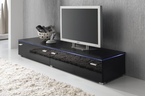 Lowboard TV Schrank TV-Element 180 cm schwarz Fronten Hochglanz, optional LED-Beleuchtung, Beleuchtung:ohne Beleuchtung